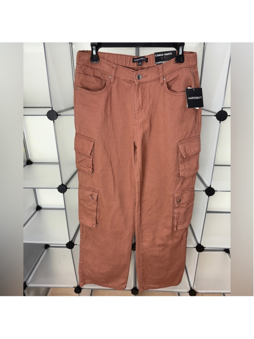 Harper & Ivy Women's Twill Denim Cargo Pants Brown/Orange Size M